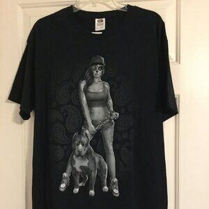 NWT Fruit of the Loom Men Black Short Sleeve T Shirt Pit Bull Full size